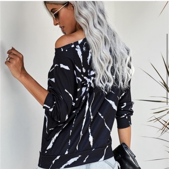 Tie Dye Top Off Shoulder Black White Small New Clearance - Picture 9 of 10